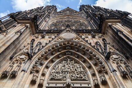 Detail of St. Vitus Cathedral View from the Front in Prague, Czech Republicの写真素材