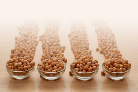Small Glass Bowls with Chickpeas in Rowsの写真素材