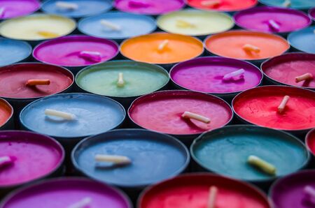 Decorative Colored Tea Candles, Various Colorsの写真素材