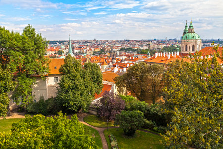 Prague Cityscape in Summer, Saint Nicholas Palace in Backgroundのeditorial素材