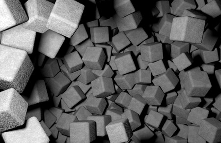 Rendered 3D Cubes Randomly Distributed in Space Used Concrete Textureの写真素材