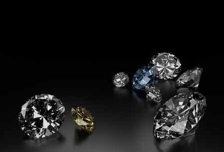 Diamonds on Black Background, Blue and Yellow Small Diamondsの写真素材