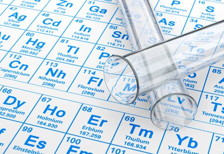 3D Rendering of Test Tubes on Periodic Table Background