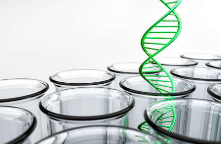 3D Rendering of Green Double Helix DNA in Test Tube