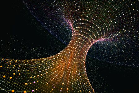 3D rendering of tunnel through wormhole over curved spacetime. Travel in space concept.の写真素材