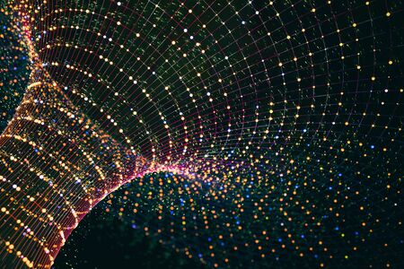 3D rendering of detail of tunnel through wormhole over curved spacetime. Travel in space concept.の写真素材