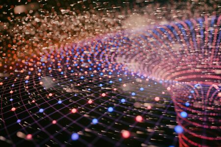 Detailed view of 3D rendering of singularity of massive black hole or wormhole, concept of curved spacetime.の写真素材