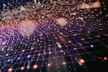 Detailed view of 3D rendering of singularity of massive black hole or wormhole, concept of curved spacetime.の写真素材