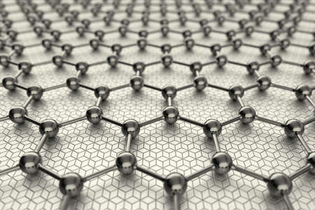 3D rendering of graphene sheet, metalic carbon atoms and bonds, light backgroundの写真素材