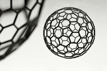 3D rendering of fullerene ball on white background, carbon strucutreの写真素材