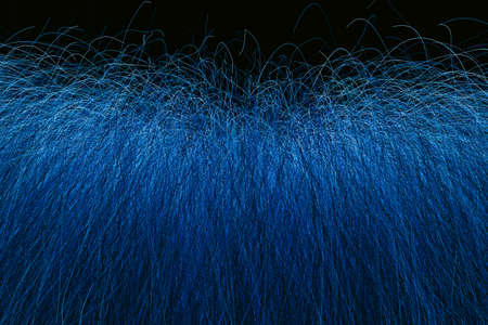 3D rendering of a closeup view of a bunch of blue hair in a wavy curved style, dark abstract backgroundの写真素材
