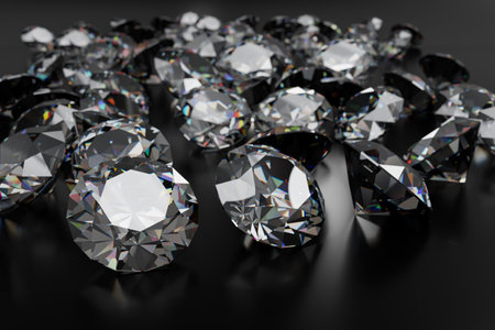 Beautiful 3D Rendered Shiny Diamond on black surfaceの写真素材