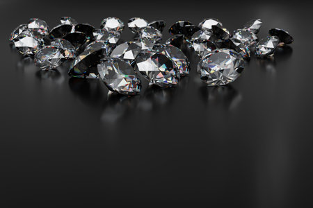Beautiful 3D Rendered Shiny Diamond on black surfaceの写真素材