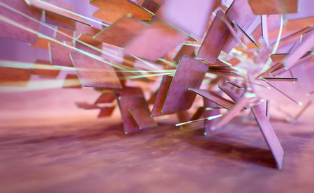 Abstract background, technology concept, 3D rendering, rotating matte pink squares on pink backgroundの写真素材