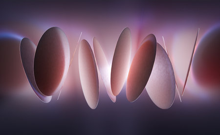 Abstract background, technology concept, 3D rendering, moving matte circles with colorful pink emitterの写真素材