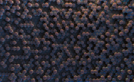 Abstract 3D background with dark hexagon, modern technology background with extruding hexagons, 3d illustration, honeycomb, bee nest hive render backdropの写真素材