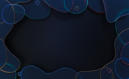 Abstract 3d background wallpaper with glass curved shapes with colorful light emitter iridescent neon holographic edges. Design visual element for banner header poster or coverの写真素材