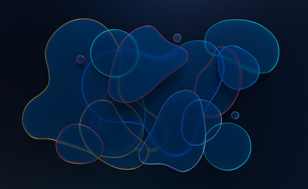 Abstract 3d background wallpaper with glass curved shapes with colorful light emitter iridescent neon holographic edges. Design visual element for banner header poster or coverの写真素材