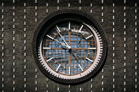 Architectural Clock with Intricate Design on Brick Wall, Church of the Most Sacred Heart of Our Lord...