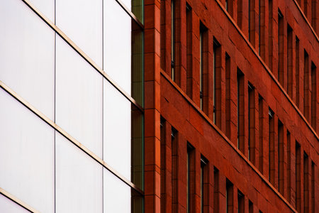 Brick Facade Office Building with Symmetrical Windows and Modern Architectural Features