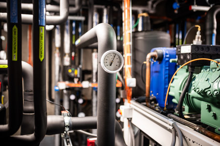 Industrial HVAC System with Automated Controls, Wiring, and Metal Ductwork in a Technical...