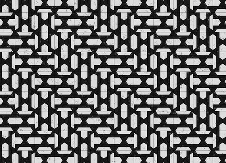 Decorative architectural surface composed of square tiles made from a combination of white and black...