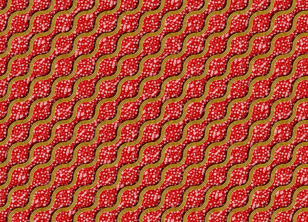 3D rendering of a seamless decorative surface featuring flowing wavy golden metallic stripes...