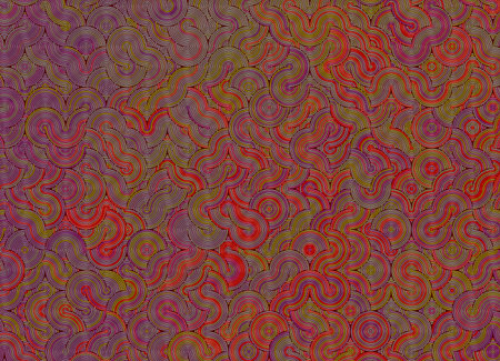 3D rendering of a vibrant abstract surface composed of curved and circular geometric forms made from...
