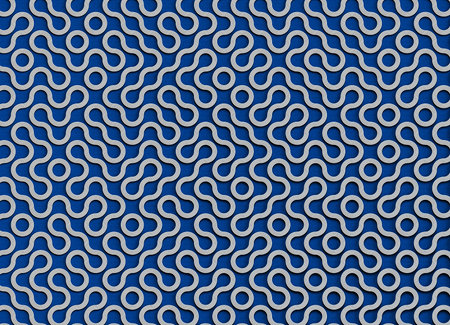 3D rendering of an abstract decorative surface composed of interwoven rope-like loops arranged in a...