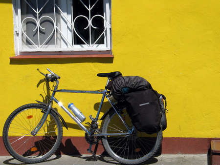 Bicycle with a travel bagsの写真素材