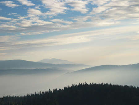 Misty mountain viewの写真素材