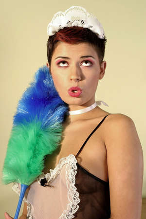 girl, young woman dressed as a maid-servantの写真素材