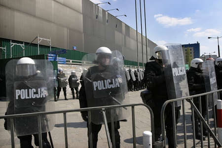 Europeen Economic Summit, May 2004, Warsaw, Poland-  Alterglobalists' demonstration and intervention of Police の写真素材