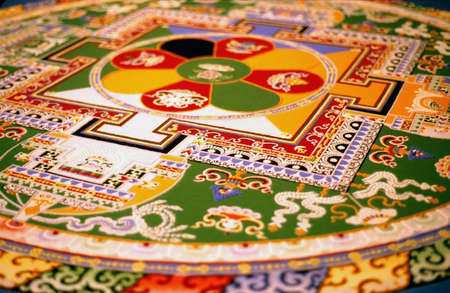 colorful,sand mandala made by Dalaj Lama monks in Warsaw, Polandの写真素材