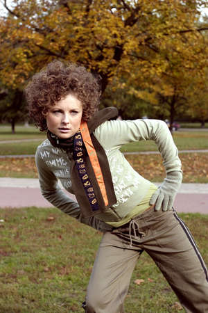 A young woman stretching in a  park after a long run.の写真素材