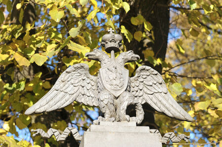 double-headed eagle on the lattice flight gardens in St. Petersburg, Russiaの写真素材