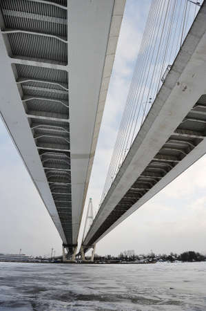 St. Petersburg, Russia, 6 January: Big Obukhovsky bridge (cable-stayed) over the Neva river on JANUARY 6, 2015, Saint-Petersburg, Russiaのeditorial素材