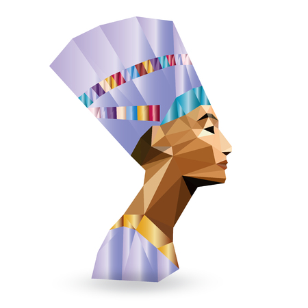 Egyptian Queen Nefertiti - vector illustration in low poly styleのイラスト素材