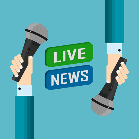 vector illustration of a live report with button news and microphone.のイラスト素材