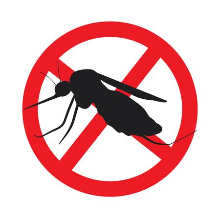 the mosquitoes stop sign - vector image of funny of a mosquito in a red crossed out circleのイラスト素材
