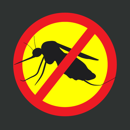 the mosquitoes stop sign - vector image of funny of a mosquito in a red crossed out circleのイラスト素材