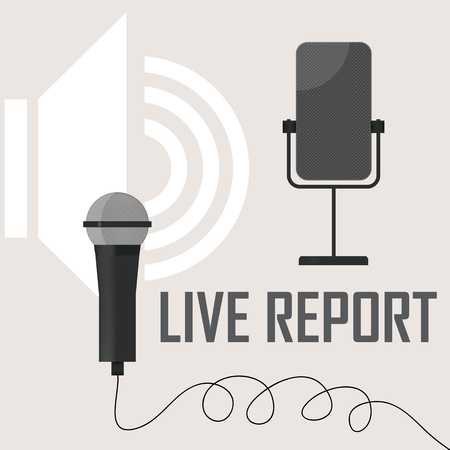 live stream report - vector illustration with microphones&#xA;のイラスト素材