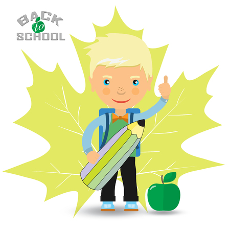Back to school design. Vector illustration - a student with a pencil and a green Appleのイラスト素材