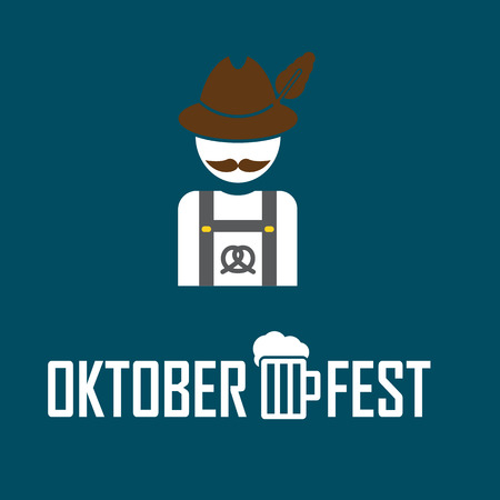 greeting card Oktoberfest design - the icon with the man in the Bavarian hat - German with a mustacheのイラスト素材