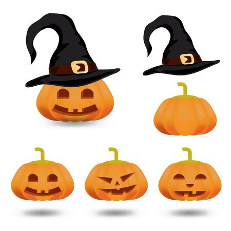 Happy Halloween set of icons with pumpkin and hatのイラスト素材