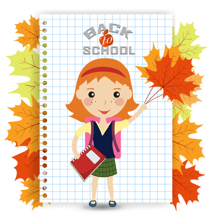 Back to school design. schoolgirl with notebook goes to school - Vector illustrationのイラスト素材