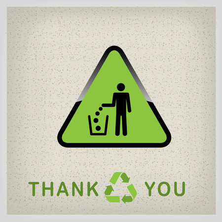 Do not litter, vector sign on green background. people throw garbage in the trash. inscription - thank you for recyclingのイラスト素材