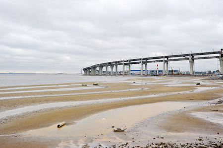 Saint Petersburg, Russia - October 8, 2016: construction of the Western high-speed diameter in St. Petersburg - a section of the Expressway on Kanonersky islandのeditorial素材