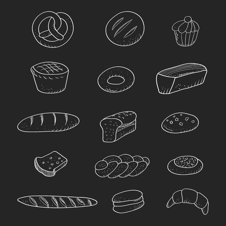 Bakery set. Hand drawn pastry baguette cookies vector illustration.のイラスト素材