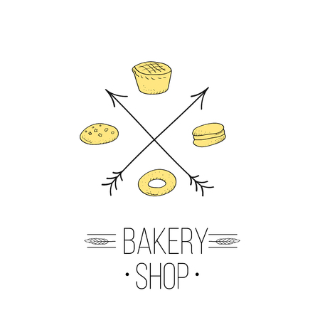 Bakery shop icon and bread icon labels design for sweets, cake, restaurant, bake shop - Vector illustration and drawn.のイラスト素材